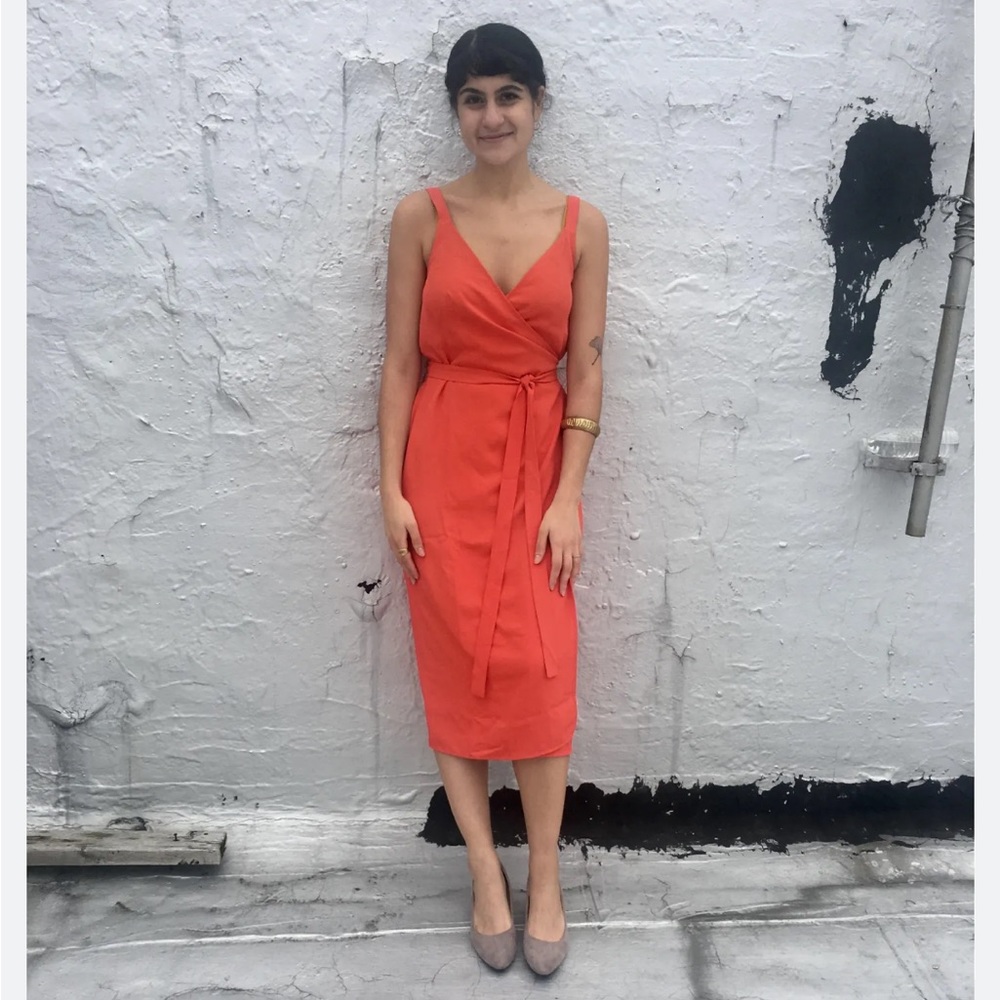 EVERLANE Japanese GoWeave Wrap Midi Dress in Red Coral